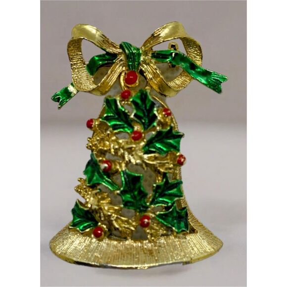 Vintage Gerry’s Christmas Brooch Set – 5 Holiday Pins: Bells, Reindeer, tree - Picture 3 of 15